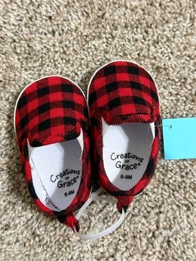 Creations of Grace Red & Black Buffalo Plaid Baby Slip-Ons